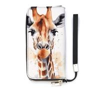 DWTJKMS Portefeuille long élégant en cuir PU fin avec motif aquarelle girafe pour hommes et femmes, portefeuille minimaliste avec emplacements pour cartes, blanc, 20 x 10,5 cm, blanc, 20x10.5cm