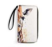DWTJKMS Portefeuille long élégant en cuir synthétique fin avec motif aquarelle girafe pour hommes et femmes, portefeuille minimaliste avec emplacements pour cartes, blanc, 19,7 x 10,5 cm, blanc,