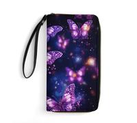 DWTJKMS Portefeuille long en cuir PU fin avec imprimé papillon violet pour hommes et femmes, portefeuille minimaliste avec fentes pour cartes, blanc, 19,7 x 10,5 cm, blanc, 19.7x10.5cm