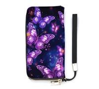 DWTJKMS Portefeuille long en cuir PU fin avec imprimé papillon violet pour hommes et femmes, portefeuille minimaliste avec fentes pour cartes, blanc, 20 x 10,5 cm, blanc, 20x10.5cm