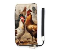 DWTJKMS Portefeuille long en cuir PU fin avec imprimé poulet et coq pour hommes et femmes, portefeuille minimaliste avec fentes pour cartes, blanc, 20 x 10,5 cm, blanc, 20x10.5cm
