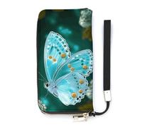 DWTJKMS Portefeuille long en cuir PU fin avec motif papillon bleu clair pour hommes et femmes, portefeuille minimaliste avec fentes pour cartes, blanc, 20 x 10,5 cm, blanc, 20x10.5cm