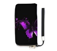 DWTJKMS Portefeuille long en cuir PU fin avec motif papillon violet et noir pour homme et femme, portefeuille minimaliste avec fentes pour cartes, blanc, 20 x 10,5 cm, blanc, 20x10.5cm