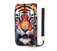 DWTJKMS Portefeuille long en cuir PU fin avec motif visage de tigre coloré pour hommes et femmes, portefeuille minimaliste avec emplacements pour cartes, blanc, 20 x 10,5 cm, blanc, 20x10.5cm