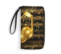 DWTJKMS Portefeuille long en cuir PU fin avec note de musique dorée avec étoile brillante tombée pour hommes et femmes, portefeuille minimaliste avec fentes pour cartes, blanc, 19,7 x 10,5 cm, blanc,