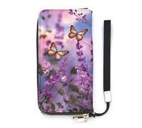 DWTJKMS Portefeuille long en cuir PU fin avec papillons et fleurs pour homme et femme, portefeuille minimaliste avec fentes pour cartes, blanc, 20 x 10,5 cm, blanc, 20x10.5cm