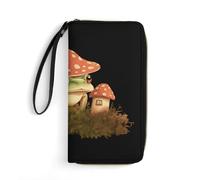 DWTJKMS Portefeuille long en cuir synthétique fin avec emplacements pour cartes, motif maison champignon et grenouille, 19,7 x 10,5 cm, blanc, 19.7x10.5cm