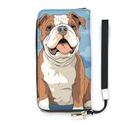 DWTJKMS Portefeuille long en cuir synthétique fin avec illustration de bouledogue anglais sans couture pour hommes et femmes, portefeuille minimaliste avec fentes pour cartes, blanc, 20 x 10,5 cm,