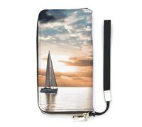 DWTJKMS Portefeuille long en cuir synthétique fin avec motif bateau à voile sur la mer pour hommes et femmes, portefeuille minimaliste avec fentes pour cartes, blanc, 20 x 10,5 cm, blanc, 20x10.5cm