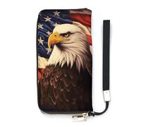 DWTJKMS Portefeuille long en cuir synthétique fin avec motif drapeau et aigle pour homme et femme, portefeuille minimaliste avec fentes pour cartes, blanc, 20 x 10,5 cm, blanc, 20x10.5cm