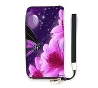 DWTJKMS Portefeuille long en cuir synthétique fin avec motif papillon et fleur violet pour homme et femme, portefeuille minimaliste avec fentes pour cartes, blanc, 20 x 10,5 cm, blanc, 20x10.5cm