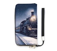 DWTJKMS Portefeuille long en cuir synthétique fin pour l'hiver et Noël, neige, nuit, train ferroviaire, portefeuille minimaliste avec emplacements pour cartes, blanc, 20 x 10,5 cm, blanc, 20x10.5cm