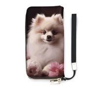 DWTJKMS Portefeuille long fin en cuir PU de Poméranie et fleurs pour hommes et femmes, portefeuille minimaliste avec fentes pour cartes, blanc, 20 x 10,5 cm, blanc, 20x10.5cm