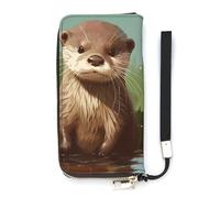 DWTJKMS Portefeuille long fin en cuir PU mignon loutre pour hommes femmes portefeuille minimaliste avec fentes pour cartes, blanc, 20 x 10,5 cm, blanc, 20x10.5cm
