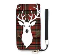 DWTJKMS Portefeuille long fin en cuir synthétique avec fentes pour cartes, motif renne, tartan à carreaux, pour homme et femme, blanc, 20 x 10,5 cm, blanc, 20x10.5cm