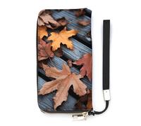 DWTJKMS Portefeuille long fin en cuir synthétique avec feuilles d'automne pour hommes et femmes, portefeuille minimaliste avec fentes pour cartes, blanc, 20 x 10,5 cm, blanc, 20x10.5cm