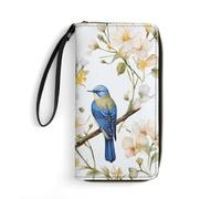 DWTJKMS Portefeuille long fin en cuir synthétique avec motif aquarelle fleurs et oiseaux pour hommes et femmes, portefeuille minimaliste avec fentes pour cartes, blanc, 19,7 x 10,5 cm, blanc,