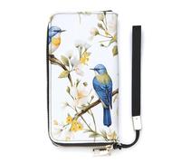 DWTJKMS Portefeuille long fin en cuir synthétique avec motif fleurs et oiseaux pour homme et femme, portefeuille minimaliste avec fentes pour cartes, blanc, 20 x 10,5 cm, blanc, 20x10.5cm
