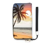 DWTJKMS Portefeuille long fin en cuir synthétique avec motif palmier sur la plage pour hommes et femmes, portefeuille minimaliste avec fentes pour cartes, blanc, 20 x 10,5 cm, blanc, 20x10.5cm