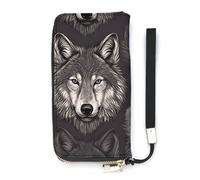 DWTJKMS Portefeuille long fin en cuir synthétique avec motif tête de loup pour hommes et femmes, portefeuille minimaliste avec fentes pour cartes, blanc, 20 x 10,5 cm, blanc, 20x10.5cm