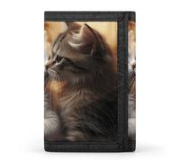 DWTJKMS Portefeuille minimaliste à trois volets pour homme Motif chat