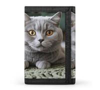 DWTJKMS Portefeuille minimaliste à trois volets pour homme Motif chat sur tapis Portefeuille antivol pour cartes et espèces