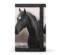 DWTJKMS Portefeuille minimaliste à trois volets pour homme Motif chevaux Noir et blanc
