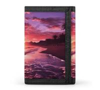 DWTJKMS Portefeuille minimaliste à trois volets pour homme Motif coucher de soleil sur la plage