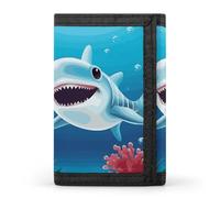 DWTJKMS Portefeuille minimaliste à trois volets pour homme Motif requin souriant