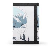 DWTJKMS Portefeuille minimaliste à trois volets pour homme sur le thème du ski, portefeuille antivol moderne pour cartes et espèces