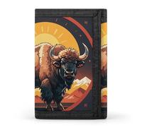 DWTJKMS Portefeuille minimaliste à trois volets Wild American Bison Mountains pour homme - Portefeuille moderne tendance antivol pour cartes et espèces