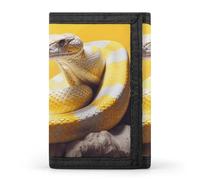 DWTJKMS Portefeuille minimaliste en python jaune et blanc pour homme - Portefeuille à trois volets tendance moderne - Portefeuille antivol pour cartes et espèces