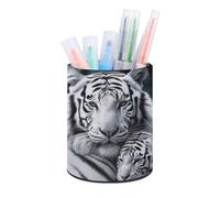 DWTJKMS Pot à crayons en cuir avec motif tigre blanc pour bureau - Organisateur de stylos mignon pour pinceaux de maquillage - Multifonctionnel - Fournitures de bureau - Rangement d'accessoires de