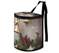 DWTJKMS Poubelle de voiture à suspendre avec couvercle - Motif sapin de Noël et cloches - Grande capacité - Étanche - Étanche - Accessoires d'intérieur indispensables pour les voitures