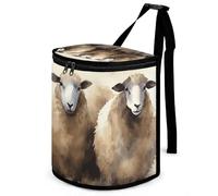 DWTJKMS Poubelle de voiture aquarelle de mouton avec couvercle, grande capacité, à suspendre, étanche, étanche, accessoire d'intérieur