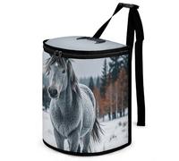 DWTJKMS Poubelle de voiture avec couvercle - Grande capacité à suspendre - Étanche - Étanche - Accessoire d'intérieur - Motif cheval gris dans un paysage d'hiver