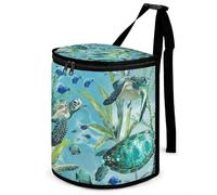 DWTJKMS Poubelle de voiture avec couvercle - Grande capacité à suspendre - Étanche - Étanche - Accessoires d'intérieur - Motif tortue de mer - Bleu