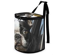 DWTJKMS Poubelle de voiture Boston Terrier avec couvercle - Grande capacité à suspendre - Anti-fuite - Étanche - Accessoires d'intérieur