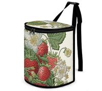 DWTJKMS Poubelle de voiture brodée de fraises avec couvercle - Grande capacité - À suspendre - Anti-fuite - Étanche - Accessoires d'intérieur indispensables pour les voitures