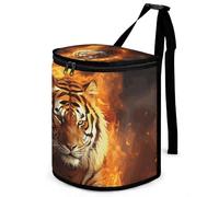 DWTJKMS Poubelle de voiture Cool Tiger in Flame avec couvercle, grande capacité, à suspendre, étanche, étanche, accessoire d'intérieur