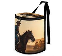 DWTJKMS Poubelle de voiture Cowboys à cheval avec couvercle, grande capacité, à suspendre, étanche, étanche, accessoire d'intérieur