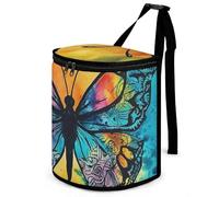 DWTJKMS Poubelle de voiture motif papillon Tie Dye avec couvercle, grande capacité, à suspendre, étanche, étanche, accessoire d'intérieur indispensable pour les voitures