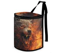 DWTJKMS Poubelle de voiture Wild Wolf in the Fire avec couvercle, grande capacité, à suspendre, étanche, étanche, accessoires d'intérieur