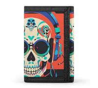 DWTJKMS Punk Rock Portefeuille minimaliste pour homme Motif tête de mort Portefeuille à trois volets tendance moderne Portefeuille antivol pour cartes et espèces