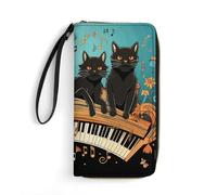 DWTJKMS Quatre chats noirs allongés sur le clavier de piano Portefeuille long fin en cuir PU pour homme femme portefeuille minimaliste avec emplacements pour cartes, blanc, 19,7 x 10,5 cm, blanc,