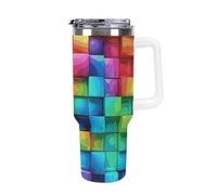 DWTJKMS Rainbow Color Plaid-png Gobelet en acier inoxydable de 1200 ml anti-fuite de grande capacité avec poignée et paille, gobelet isotherme à double paroi sous vide, réutilisable, garde froid ou