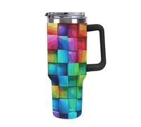 DWTJKMS Rainbow Color Plaid-png Gobelet en acier inoxydable de 1200 ml étanche de grande capacité avec poignée et paille, gobelet isotherme à double paroi sous vide, réutilisable, garde froid ou chaud
