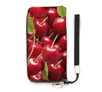 DWTJKMS Red Cherries Long portefeuille fin en cuir synthétique pour homme et femme Portefeuille minimaliste avec emplacements pour cartes, blanc, 20 x 10,5 cm, blanc, 20x10.5cm
