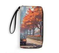 DWTJKMS Red Maples on The Roadside Long portefeuille fin en cuir synthétique pour homme et femme, portefeuille minimaliste avec emplacements pour cartes, blanc, 19,7 x 10,5 cm, blanc, 19.7x10.5cm