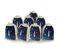 DWTJKMS Rocket in Space Lot de 8 petites pochettes cadeaux portables avec cordon de serrage réutilisables en coton et lin pour mariage, voyage, bureau, entraînement (unisexe)